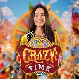 Crazy Time online game logo by Evolution on luckywave-casino.net