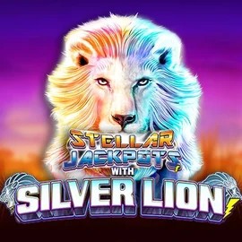 Stellar Jackpots with Silver Lion online game logo by Lightning Box Game on luckywave-casino.net